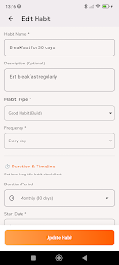 Màn hình chỉnh thói quen của TinyHabit